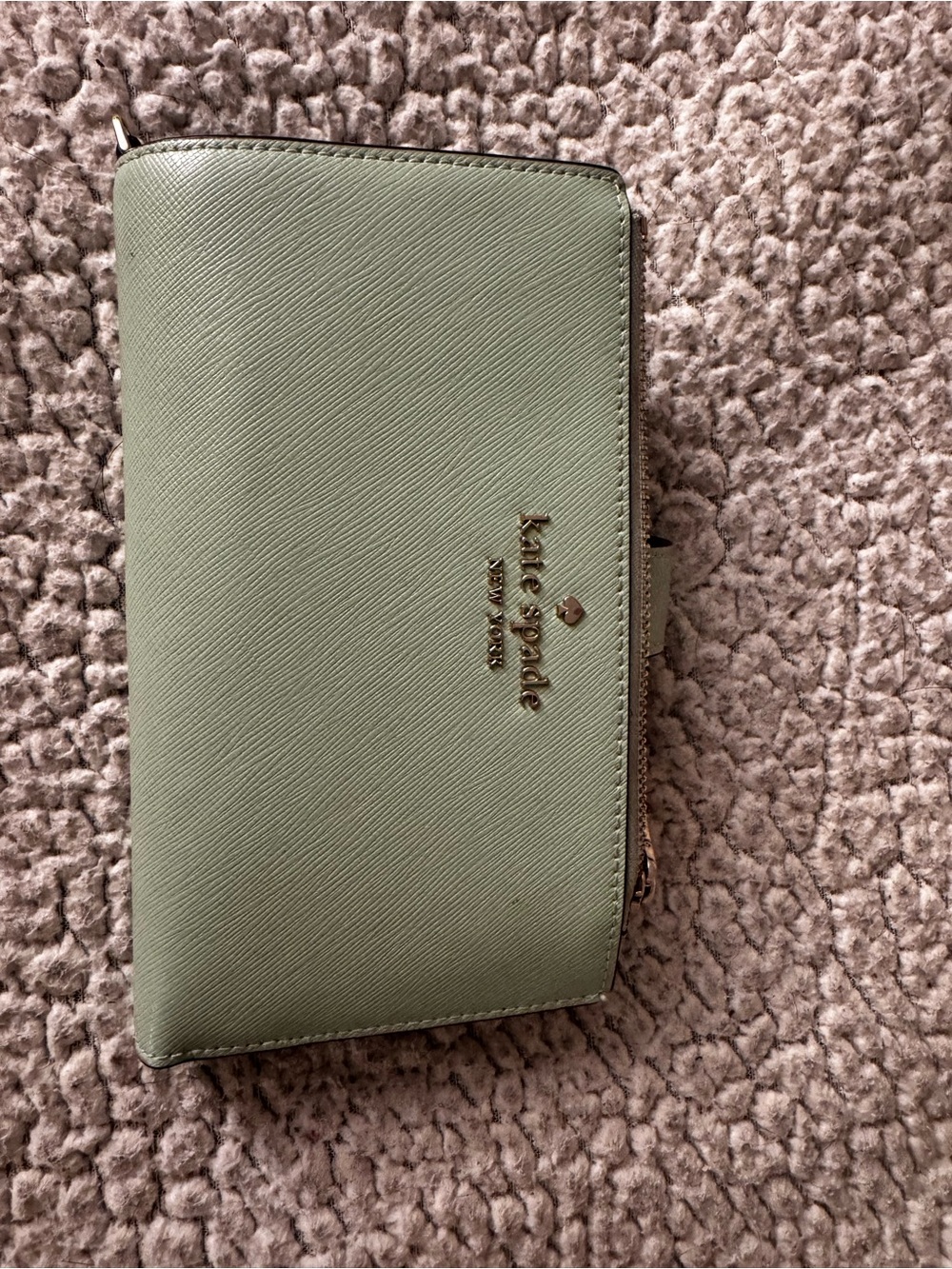 kate spade Sage Green Saffiano Zip-Around Wallet with Gold Logo